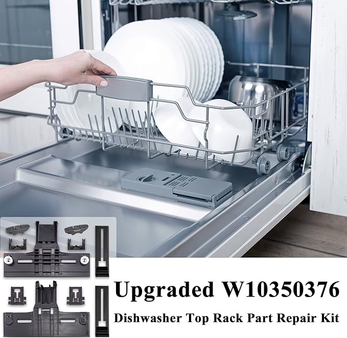 Funmit W10350376 Dishwasher Top Rack Adjuster Part Repair Kit (10pcs) with Upgraded W10195840 & W10195839 & W10250160 & W10508950 Upper Parts Replacement for Whirlpool Kenmore Dishwasher