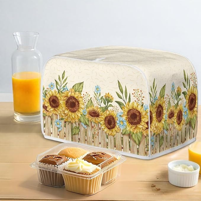 Sunflower Daisy Print Bread Toaster Oven Dustproof Cover Heat-Resistant Universal Fits Most Standard 2 Slice Toasters Keep off Fingerprint Stains