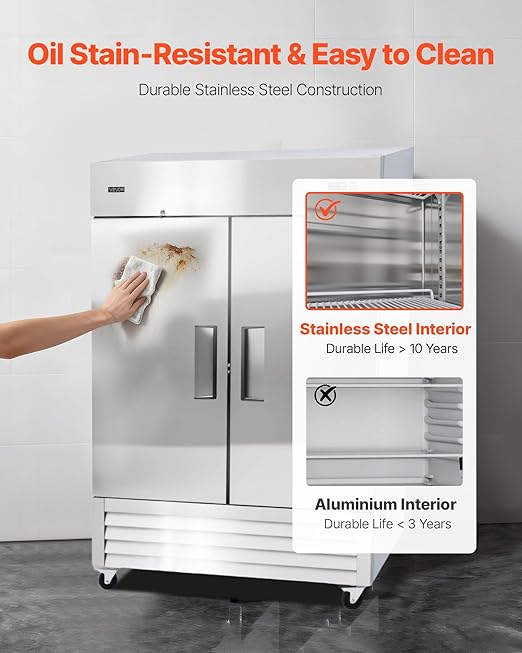 VEVOR Commercial Reach-In Refrigerator 54" W, 44 Cu.Ft Stainless Steel Upright Refrigerator with Double Doors, Auto-Defrost, 8 Adjustable Shelves, 32 to 50℉ Temp Control, ETL Certified