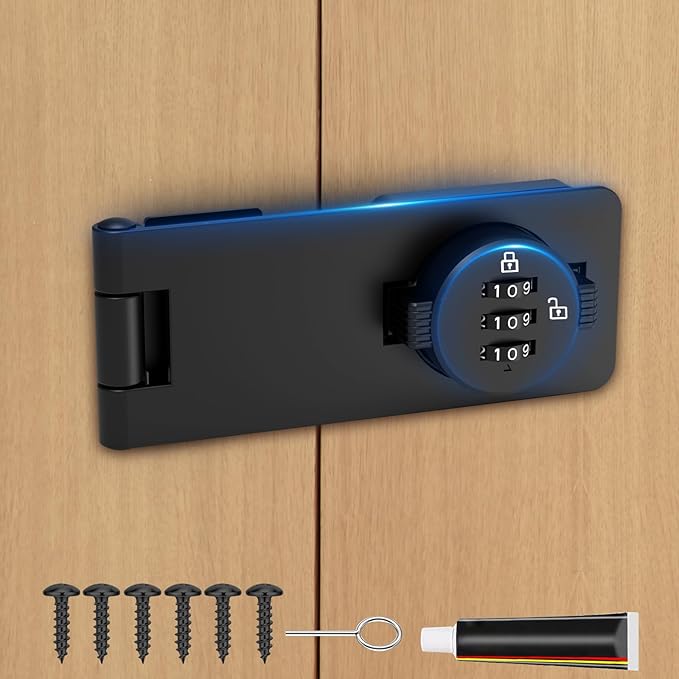 Keyless Cabinet Combination Lock, 3-Digit Password Twist Knob Hasp Latch for Doors, Cabinets, Drawers, Barn Door, Bathroom, Outdoor, Closet, Fence, Durable Zinc Alloy, (Black, 2 Pack)