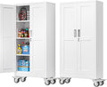 61''H Metal Garage Storage Cabinet with Wheels,Steel File Cabinets with 2 Doors and 3 Adjustable Shelves for Home Office, Warehouse, Required Assembly,White