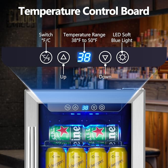 Kalamera 15 Inch 94 Cans Beverage Cooler Refrigerator,for Soda Beer Wine - Freestanding Beverage Fridge for Bedroom Office Bar,Adjustable Shelves & Digital Temperature Display