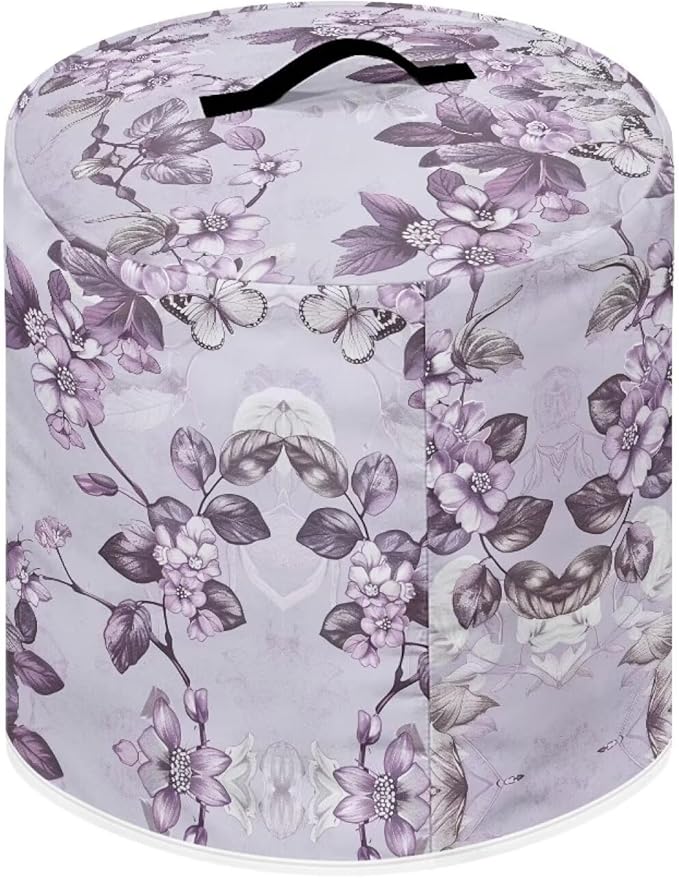 Purple Flower Pressure Cooker Cover for Women Dust Protection Insulated Rice Cooker Cover with Easy to Clean Lining Dust Cover with Pockets for Instant Pot 3 Quart Appliance Cover