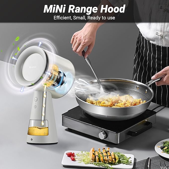 AMZCHEF Portable Range Hood, Desktop Exhaust Fan with 3 Speed Range Hood,Low Noise Large Oil Collection Cup,Detachable Aluminum Filter, Portable Kitchen Exhaust Fan for Indoor BBQ, Hot Pot-wc