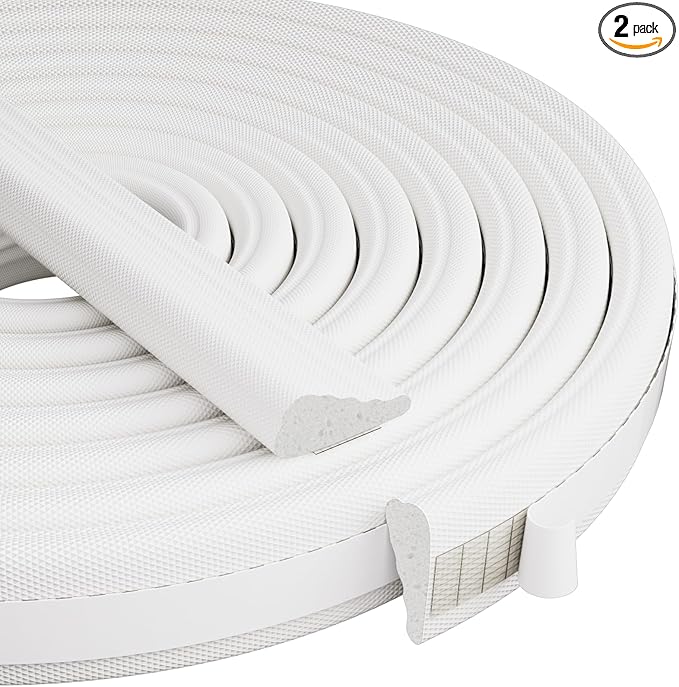 2Pcs×196" Wedge-Shape Foam Window Weather Stripping Door Seal Strip,Soundproofing Frame Insulation Tape for Exterior Front Door,Noise Cancelling Window Inserts,Door Gap Filler Light Blocker,White