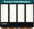 Commercial Refrigerator Display Fridge,85 Cu Ft Four Glass Door Upright Merchandiser Drink Cooler with LED Light Adjustable Shelves,ETL Sanitation,80" Wide,Wheels Not Includede