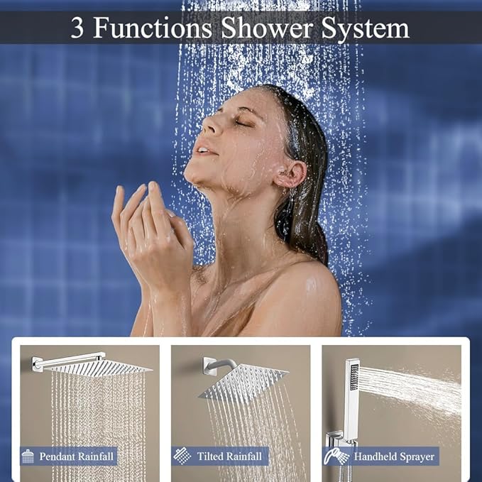 Shower Faucet Set Polished Chrome Shower System, Knob Switch Diverter Shower Faucet with High Pressure Handheld Spray, Wall Mount 10 Inch Shower Head with 6 Inch Wall Mount Shower Head