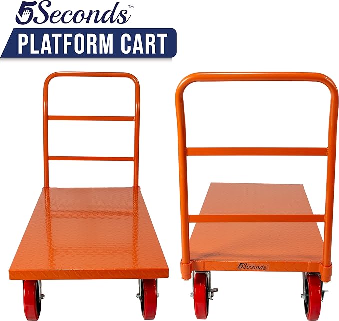 Platform Cart Industrial Dolly Cart 3300LB Heavy Duty 48” x 24” Platform Hand Truck Push Cart Super Heavy Duty Diamond Plate Commercial Flatbed Cart with 8'' Moving Swivel Wheels (Orange)