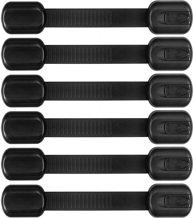 Baby Proofing Safety Cabinet Locks - Child Proof Latches for Drawer Cupboard Dresser Doors Closet Oven Refrigerator - Adjustable Childproof Straps by Oxlay - Black - 6 Pack