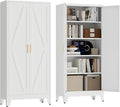 71" Tall Pantry Cabinet, White Metal Pantry Storage Cabinet, Kitchen Pantry Storage Cabinets with 2 Door and 4 Adjustable Shelves (White, 71" H)