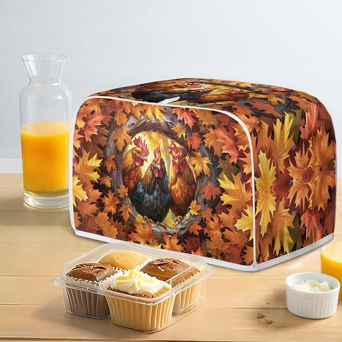 UNICEU Maple Leaf Rooster Print Toaster Cover 4 Slience Fingerprint Protection for Bread Maker Kitchen Small Appliance Protection Home Decor