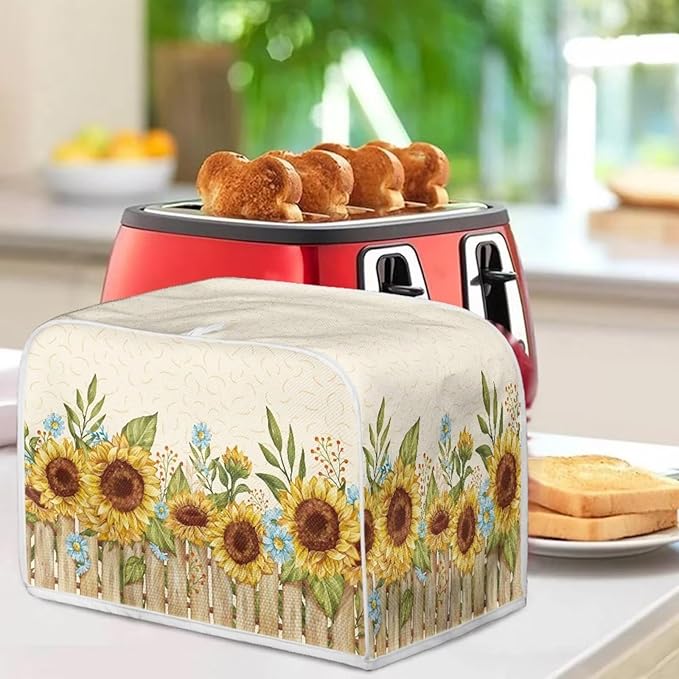 Sunflower Daisy Print Bread Toaster Oven Dustproof Cover Heat-Resistant Universal Fits Most Standard 2 Slice Toasters Keep off Fingerprint Stains