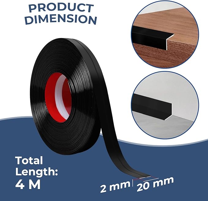 Storystore Wall Corner Protector Moulding Trim 0.8 inch x 10 Ft,Peel and Stick Corner Moulding Trim, Self Adhesive Corner Guards Edge Protector for Wall Edge Corner, Countertop,Black