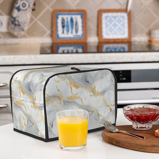 Toaster Cover 2 Slice with Pockets, Geometric Marble Texture Print Kitchen Accessories Decor Bread Maker Oven Protector Covers Dust Proof Fingerprint Covers