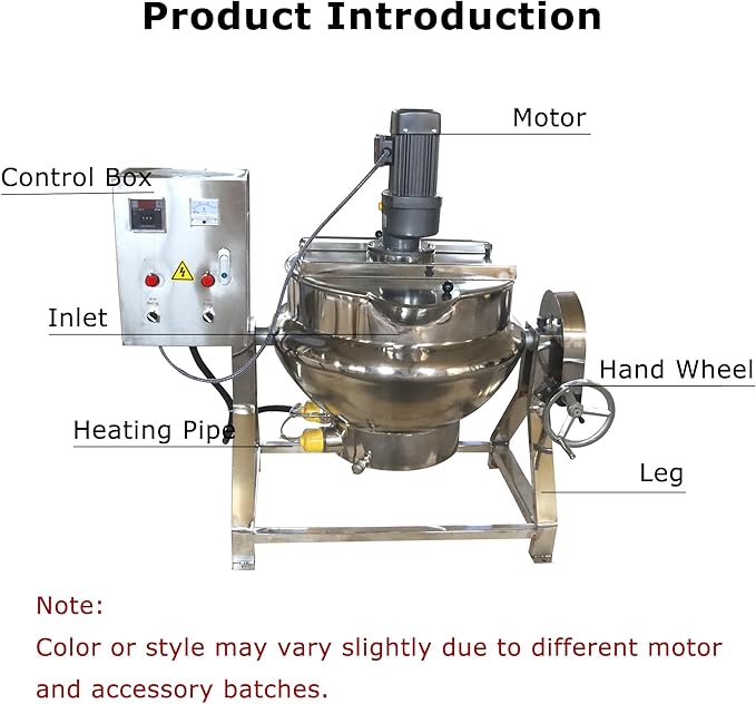 50L Jacketed Kettle 220V Commercial Electric Automatic Cooking Pot Tilting Jacketed Pot 750W Three Phase with Mixer for Soup Sugar Jam Chilli Tomato Sauce