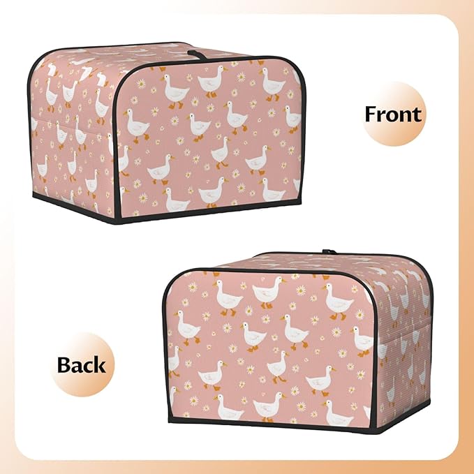 4 Slice Toaster Cover for Kitchen Goose Pattern Daisy Flower Waterproof and Dustproof Toaster Dust Cover with Side Pockets Decorative Universal Cover for Wide Slot Toasters and Small Appliances
