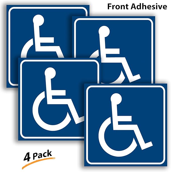 iSYFIX Handicap Signs Stickers Decal Symbol - 4 pack 6x6 inch - ADA Compliant - Premium Front Adhesive Vinyl for Applying inside the Window or Glass Door, Disabled Wheelchair Sign, Disability Sticker.