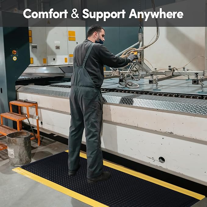 Anti Fatigue Mats Industrial 2' x 7' 15/16" Thick Sponge Base Heavy Duty Commercial Diamond Plate Ergonomic Standing Floor Mat Industrial Floor Mats Helps Relieve Back and Leg Soreness