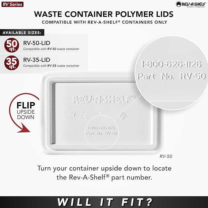 Rev-A-Shelf 35 Quart Garbage Can Lid for Base Kitchen and Bathroom Cabinet, Replacement Plastic Trash Bin Lid Only, Black, RV-35-LID-18-1