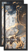 Engineered Wood 7x14 Picture Frame Set of 2, Black Frame for 7 x 14 Inch Picture Poster Photo, Light Weight 7 by 14 Frame with Wood-grain for Wall - 2 Pack/Black/7"x14"