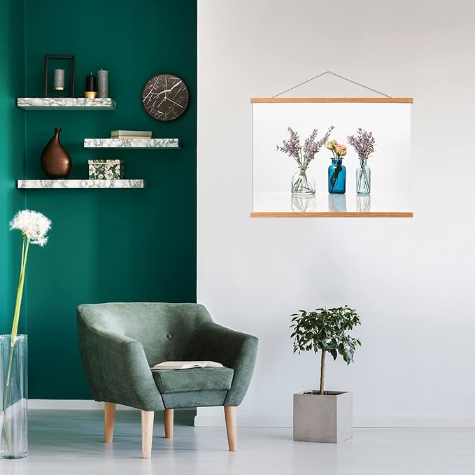 FALAMON Magnetic Poster Hanger Frame, 32x24 32x48 32x40 Teak Wood Magnet Poster Frame for Posters, Prints, Photos, Pictures, Maps, Scrolls, and Canvas Artwork