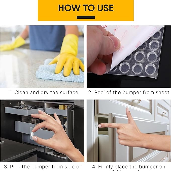 104 Clear Cabinet Bumper Pads – Self-Adhesive Silicone Buffer Set with 4 Shapes for Doors, Drawers & Furniture – Sound Dampening & Surface Protection