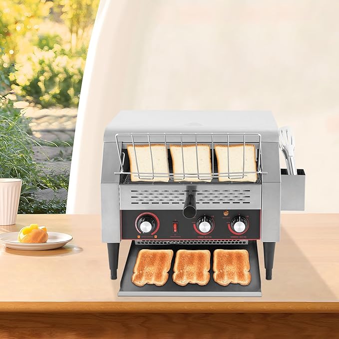 Commercial Conveyor Toaster, 2400W Heavy-duty Toasters with Multiple Heating Modes and 7 speeds, Toaster Ovens Countertop for Raditional White Slices, Wheat Bagel Halves (450 Slices/H)
