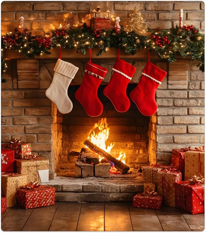 Christmas Fireplace Dishwasher Magnet Cover for The Front Dishwasher Door Cover Panel Decals Magnetic Refrigerator Cover for Kitchen Farmhouse Home Decor（23 X 26 in）