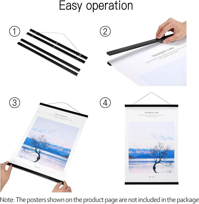 FALAMON 2 Pack Magnetic Poster Hanger Frame, 12x16 12x18 12x24 Magnet Poster Frame Hangers for Hanging Posters, Prints, Photos, Pictures, Maps, Scrolls, and Canvas Artwork (Black, 12")
