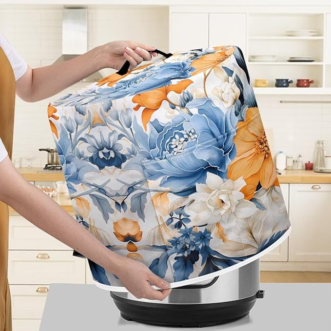 Flashideas Flower Print Pressure Cooker Cover for Women Dust Protection Insulated Rice Cooker Cover with Easy to Clean Lining Dust Cover with Pockets for Instant Pot 6 Quart Appliance Cover