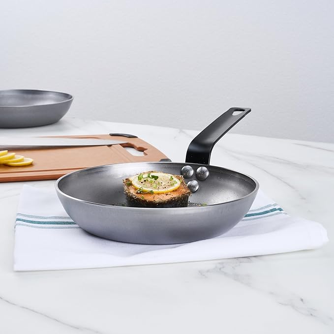 Restaurantware Met Lux 8 Inch Fry Pans, 6 No-Stick Frying Pans - Induction-Ready, Triple-Riveted, Silver Carbon Steel Cooking Skillets, Durable, For Searing, Sauteing, And Browning Food