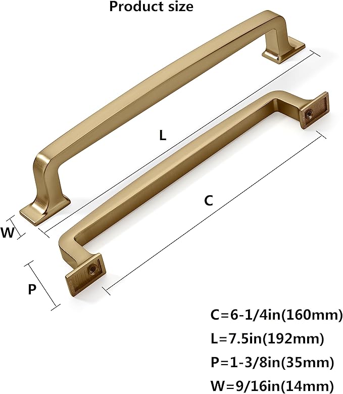 khtumeware 2 Pack 6-1/4 Inch Kitchen Cabinet Handles Brushed Brass Cabinet Pulls Brushed Gold Drawer Pulls Kitchen Cabinet Hardware Kitchen Handles for Cabinets Cupboard Handles Drawer Handles