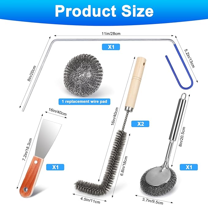 XANGNIER Large Commercial Fryer Cleaning Tools,6 Pcs Stainless Steel Electric Deep Fryer Cleaner Brush for Restaurants,Hotel Kitchen Fryers Deep Cleaning Accessories