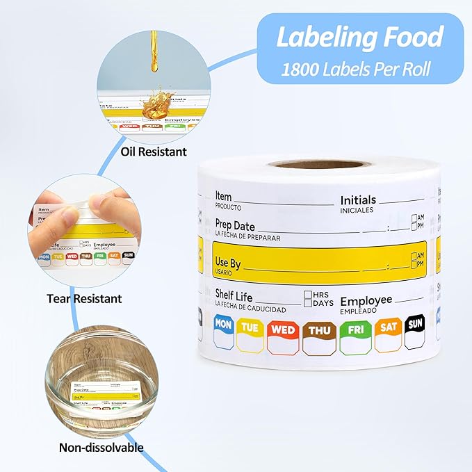 Restaurant Quality Shelf Life Food Rotation Labels Vinyl, 2” x 3” Self-Adhesive Removable Freezer Food Labels, Perfect for Reusable Containers, Easy to Remove, Food Safety Date Sticker (6 PCS)