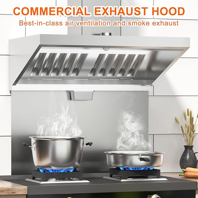 Commercial Exhaust Hood 5 FT Stainless Steel Concession Trailer Hood with 3 Removable Hood Filters(No Motor), Grease Cup and Hood Light, Rust Resistant Vent Hood for Commercial Kitchen, NSF Listed