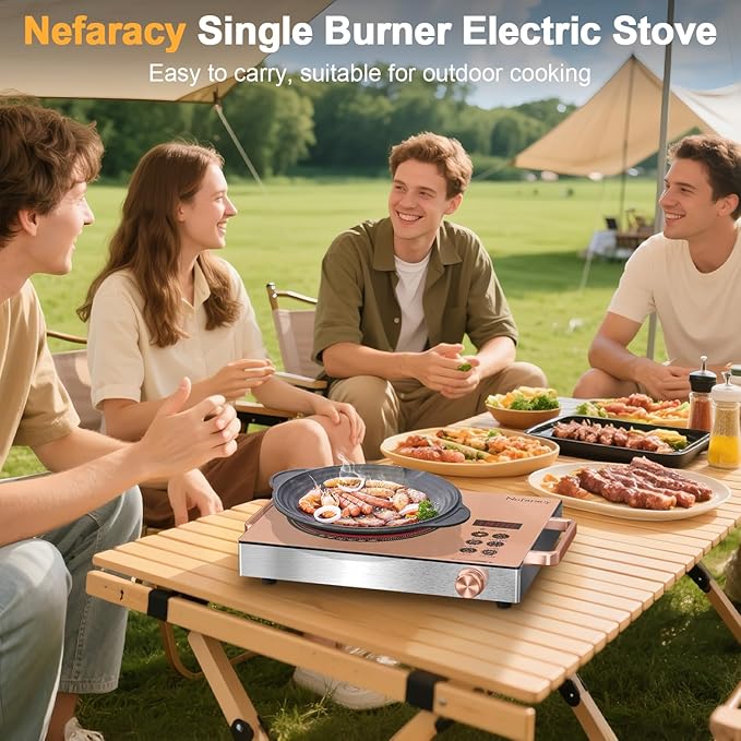 Electric Cooktop Single Burner, 110V Portable Electric Stove 1800W, One Burner Hot Plate with Knob & Touch Control, Countertop, Timer & Safety Lock, 110-120V Plug in(Orange)