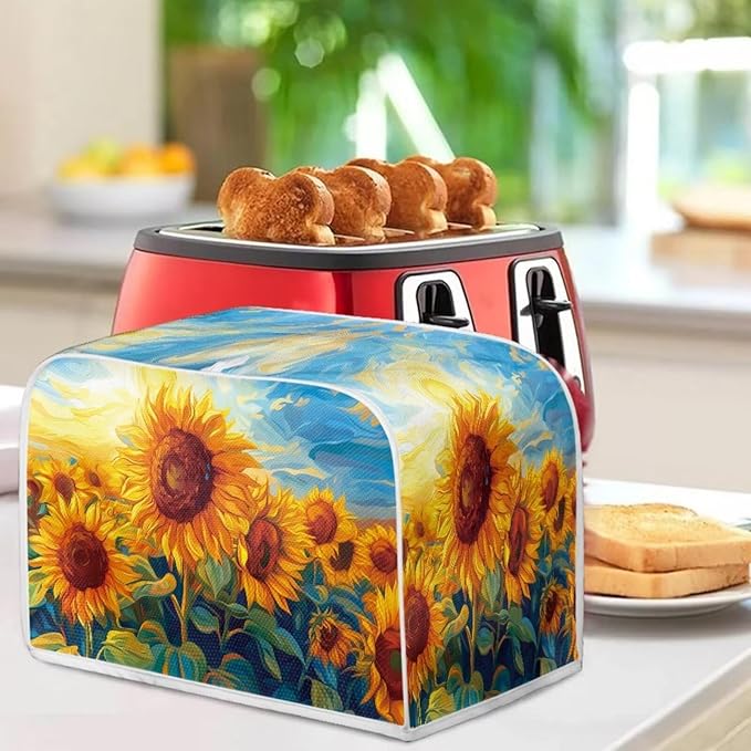 Sunflower Print 2 Slice Toaster Covers Washable Dust Proof Bread Maker Cloth Covers Kitchen Accessories Appliance Protectors Cover With Handle