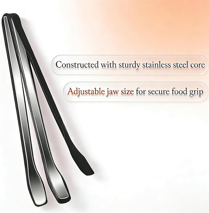 Silicone Tongs for Cooking, Black Heat Resistant Kitchen Tongs with Silicone Tips (11inch), Non-Scratch Food Tongs for Flipping, Serving, Salad, BBQ Serving Toast, Dishwasher Safe (Black)