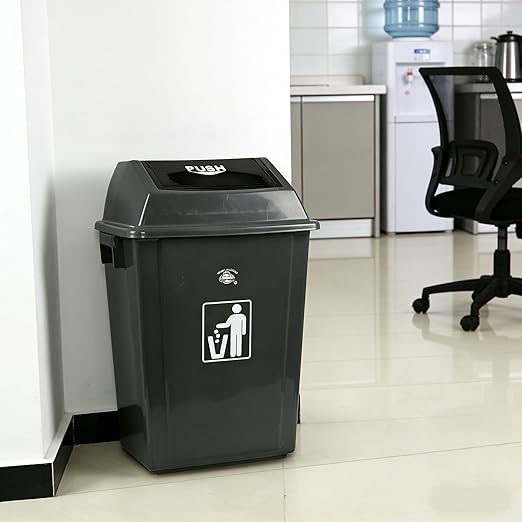 4-Pack 13 Gallon Grey Trash Can, Heavy-Duty Garbage Bin with Swing Lid for Office, Campus, and Home Use
