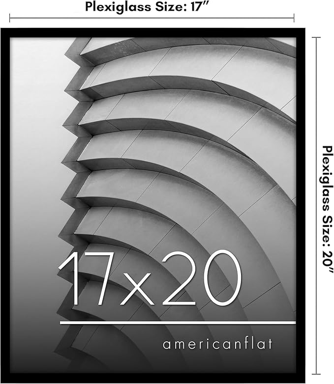 Americanflat 17x20 Picture Frame with Polished Plexiglass - Streamline Collection - Thin Border Picture Frame for Wall Display - Hanging Hardware Included - Black