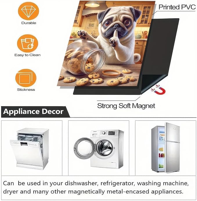 Dog Dishwasher Magnet Cover 23x26 Inch Funny Pug Dishwasher Magnet Cover Sticker Magnetic Refrigerator Panel Front Door Wash Machine Fridge Microwave Decal Home Kitchen Decorative