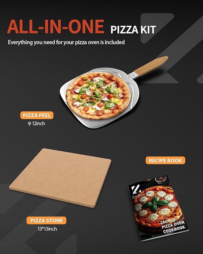 Pizza Oven Indoor, Heats up to 850°F, Makes 12” Pizzas in 90 Seconds, Electric Pizza Oven with 6 Touchscreen Presets, Countertop Pizza Ovens for Kitchen, Recipes & Pizza Stone Peel Included, Dark Grey