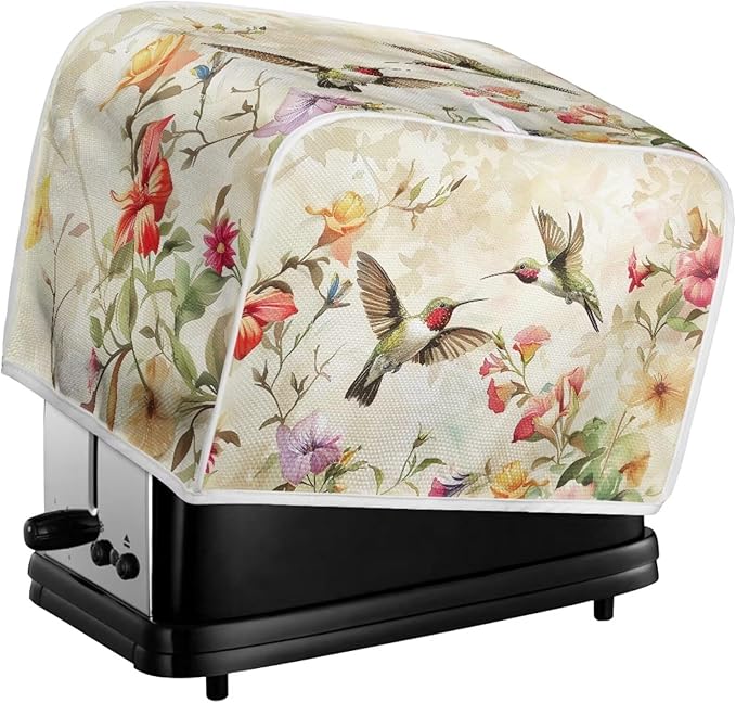 Hummingbird Flower Print 2 Slice Toaster Cover for Home Kitchen Accessories Decor Small Kitchen Appliance Bread Maker Cover