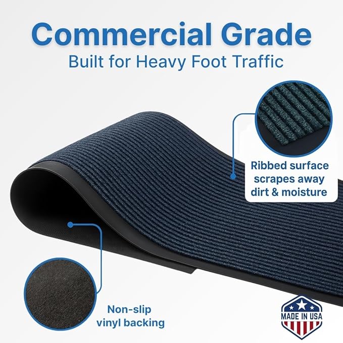 Consolidated Plastics Brush Dry Mat - Made in USA, Heavy-Duty Commercial DoorRug for Indoor/Outdoor Entryways, Non-Slip Backing for High-Traffic Areas (3' W x 6' L, Blue)