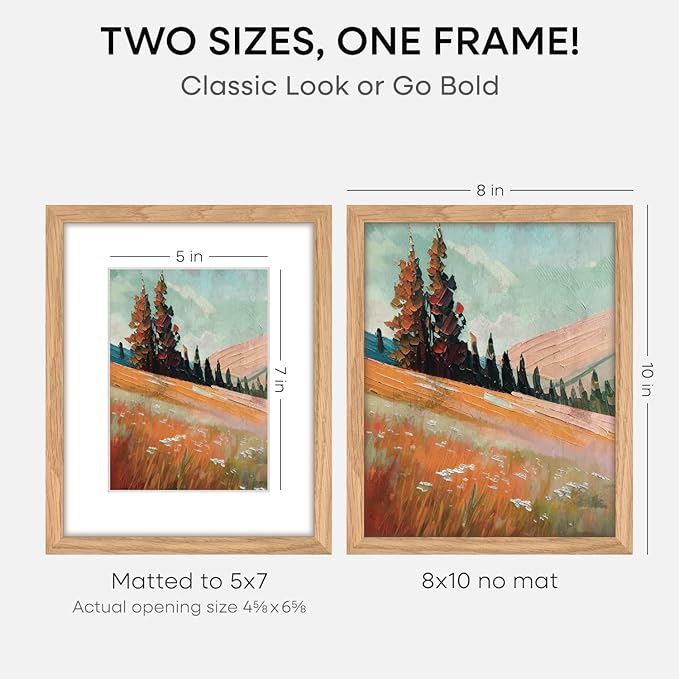 Homeforia 8 x 10 Wood Picture Frame, High End Natural Oak 8x10 Light Wooden Frames with Mat 5x7 inch Photo, 8 x 10 Frame Matted to 5 x 7 Art, Wall or Tabletop Frame, Tempered Glass, Wall Kit, Set of 3