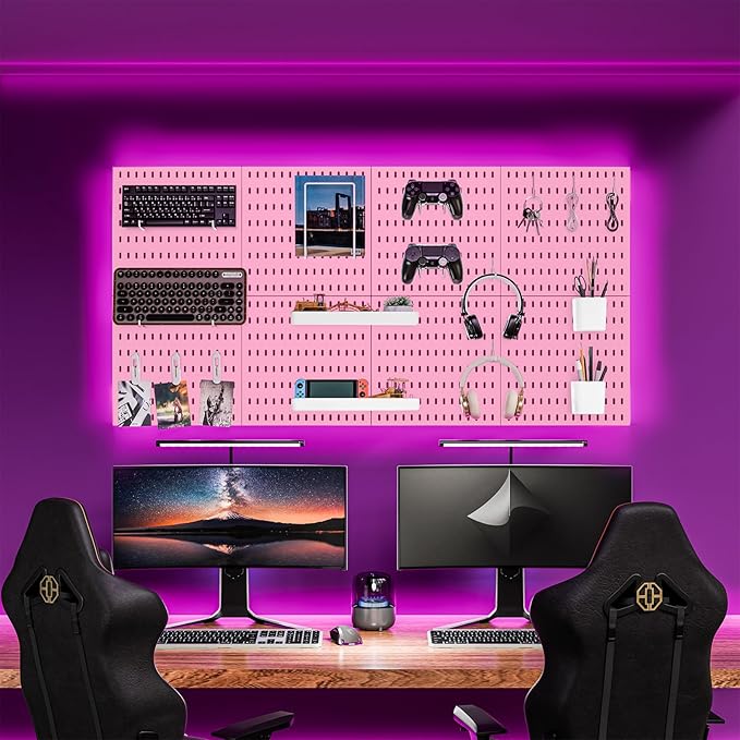 Wall-Mounted Pegboard Kit, 50.4" x 25.2" Organizer Panel – Large, Cost-Effective & Nail-Free Installation Pink