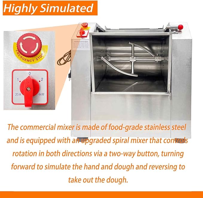50KG Commercial Electric Dough Mixer,3000W Food Mixer, 110V Heavy-Duty Dough Kneading Machine with Stainless Steel Dough Knife for Bakery, Restaurant