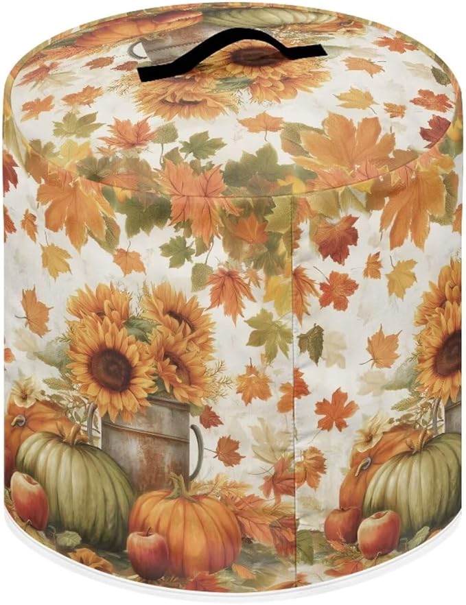 Fall Decor Stain-resistant Pressure Cooker Dust Cover Accessories for 6 Quart, Kitchen Appliance Air Fryer Rice Cooker Cover with Top Handle and Storage Pocket Sunflower Pumpkins