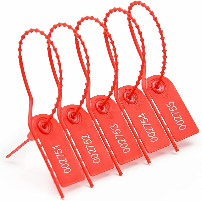 1000 PCS Plastic Tamper Seals Pull Tight Security Seals Tags Breakaway Seals Numbered Zip Ties Disposable Self-Locking Ties for Fire Extinguisher, Tear Off Type, 210mm Length