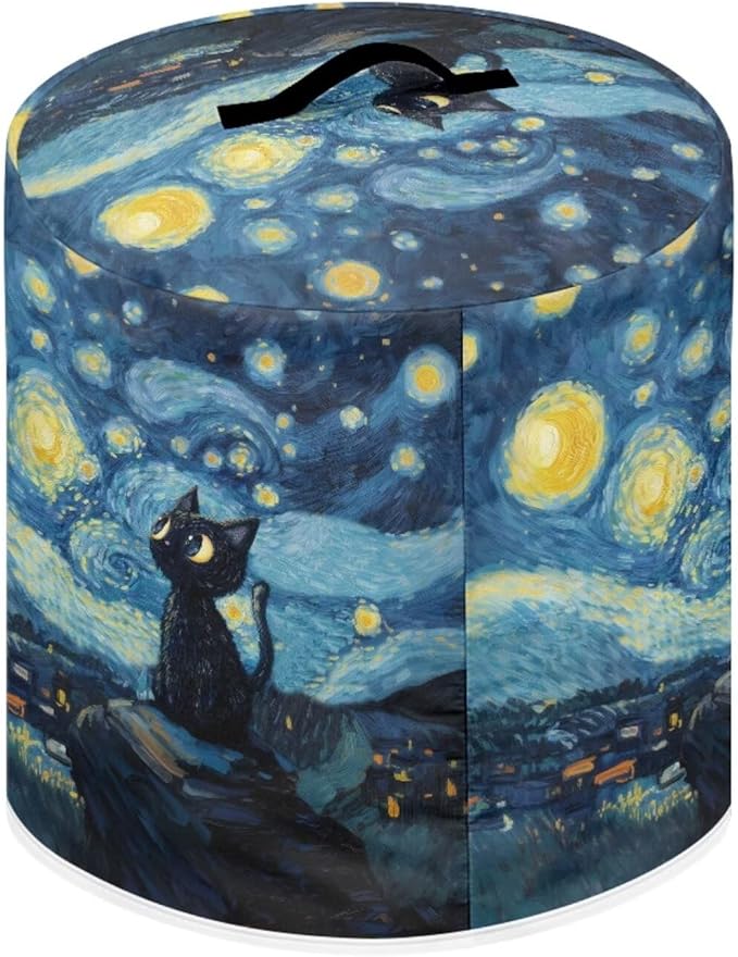 Xoenoiee Cat and Starry Night Pattern Kitchen Appliance Dust Covers with Pockets, Electric Pressure Cooker Cover Compatible with Crock Pot, Rice Cooker Cover, for 3 Qt